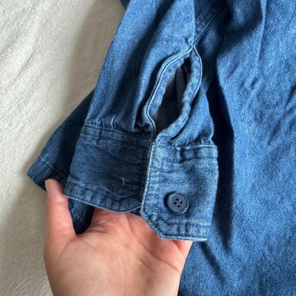 Denim Button Down Top with Floral Embroidery - Picture 4 of 5